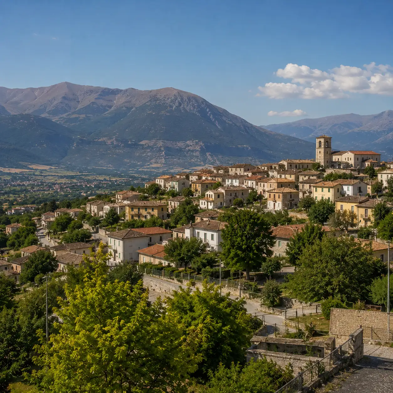 Veduta di Paganica ai piedi del Gran Sasso
